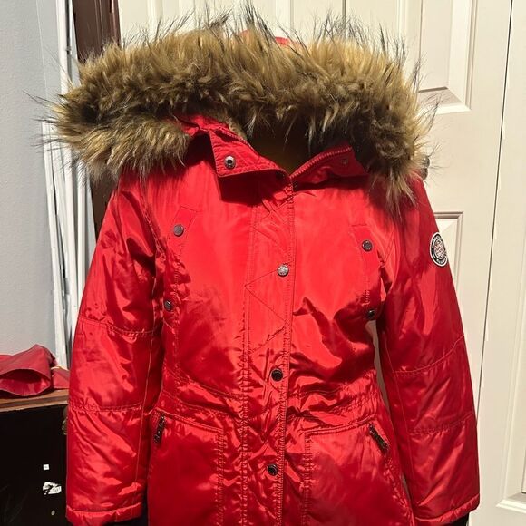Madden NYC Red Womens Medium Hooded Puffer Parka - Picture 1 of 5